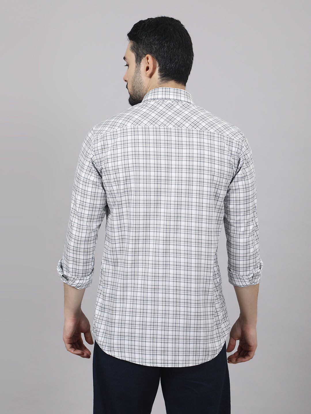Kompanion Men's Grey/White Checks Shirt