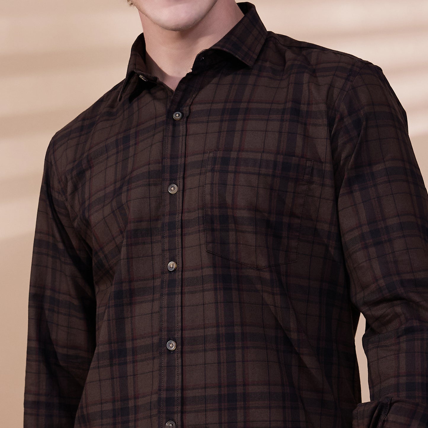 KOMPANION Men's Dark Brown Checks Shirt
