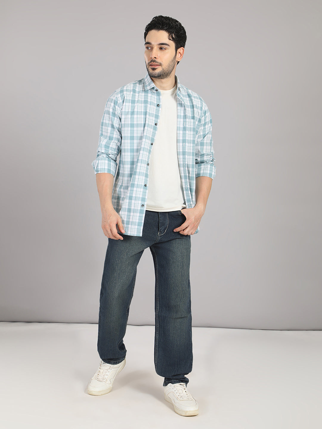 KOMPANION Men's Light Green Checks Shirt