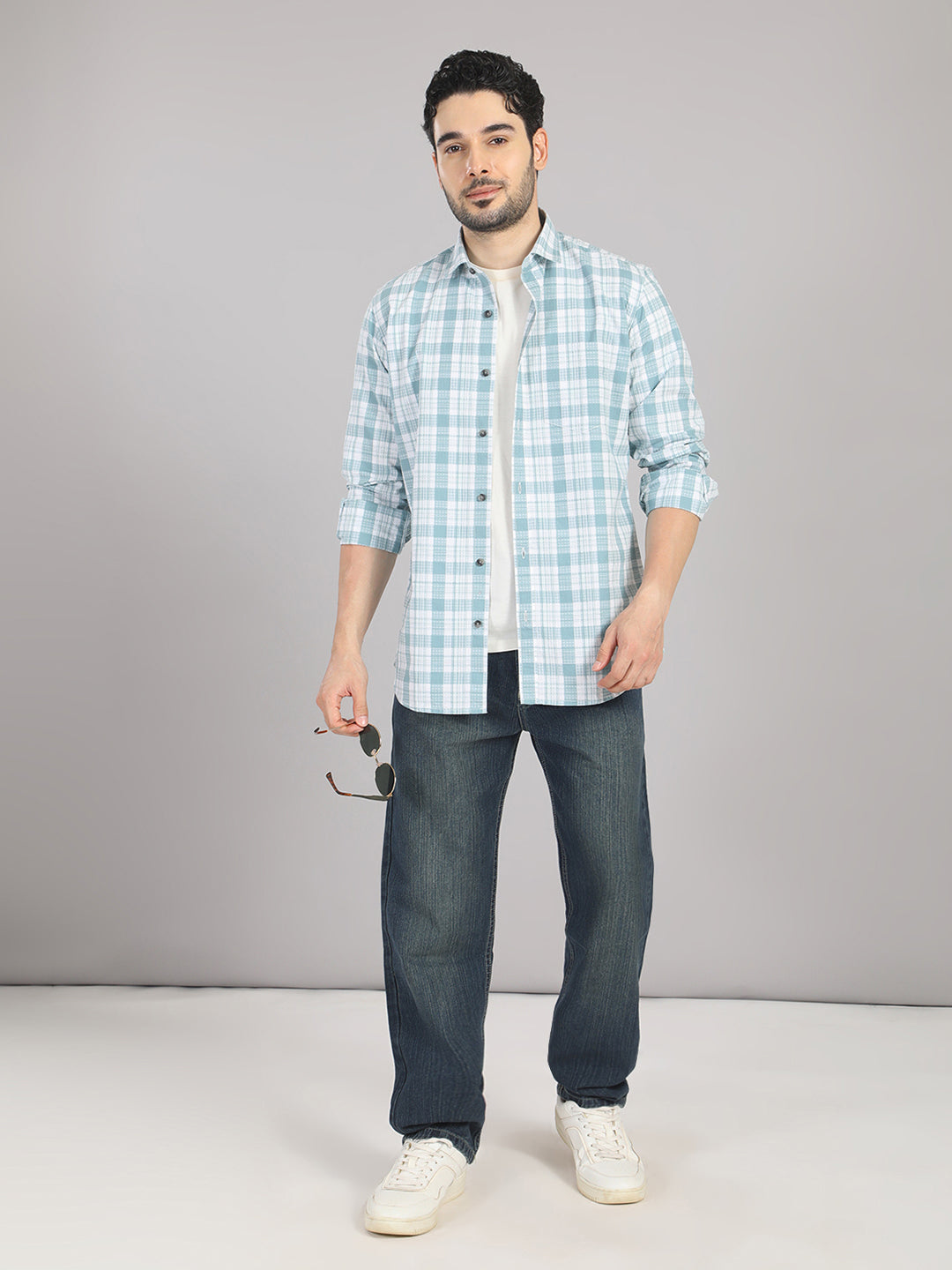 KOMPANION Men's Light Green Checks Shirt
