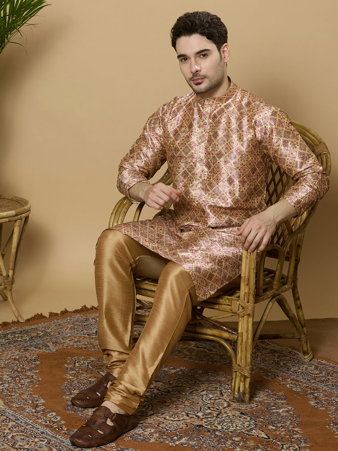 KOMPANION Men's Wine Digital print Kurta