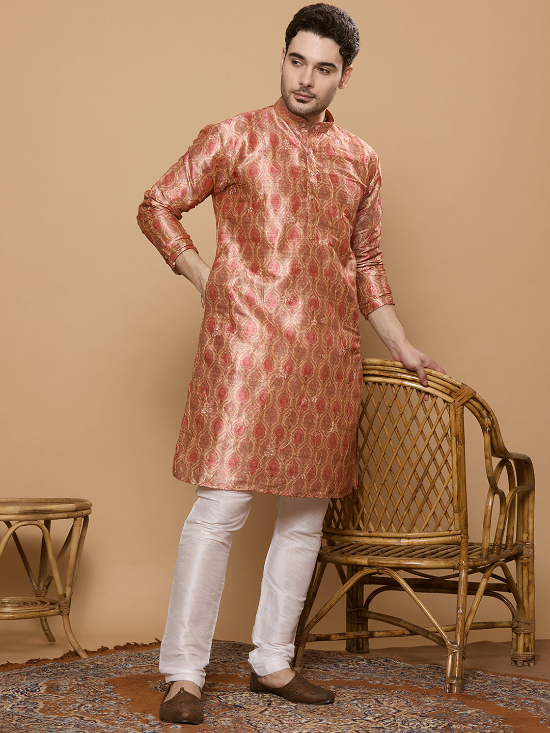 KOMPANION Men's Red Digital print Kurta