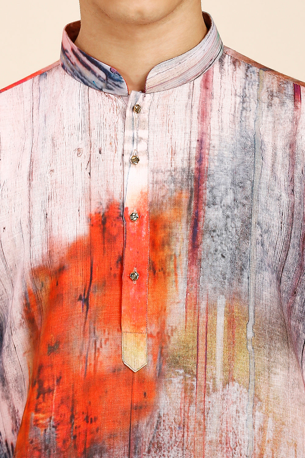 Abstract Floral Print Regular fit Chinese collar Kurta for Men - Orange