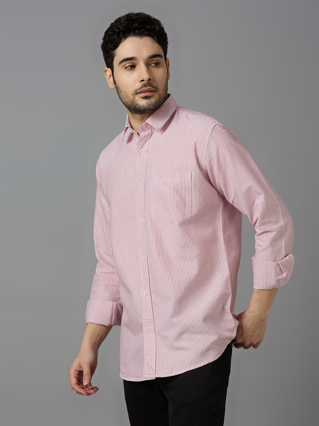 KOMPANION Smart Fit Stripe Shirt For Men Red