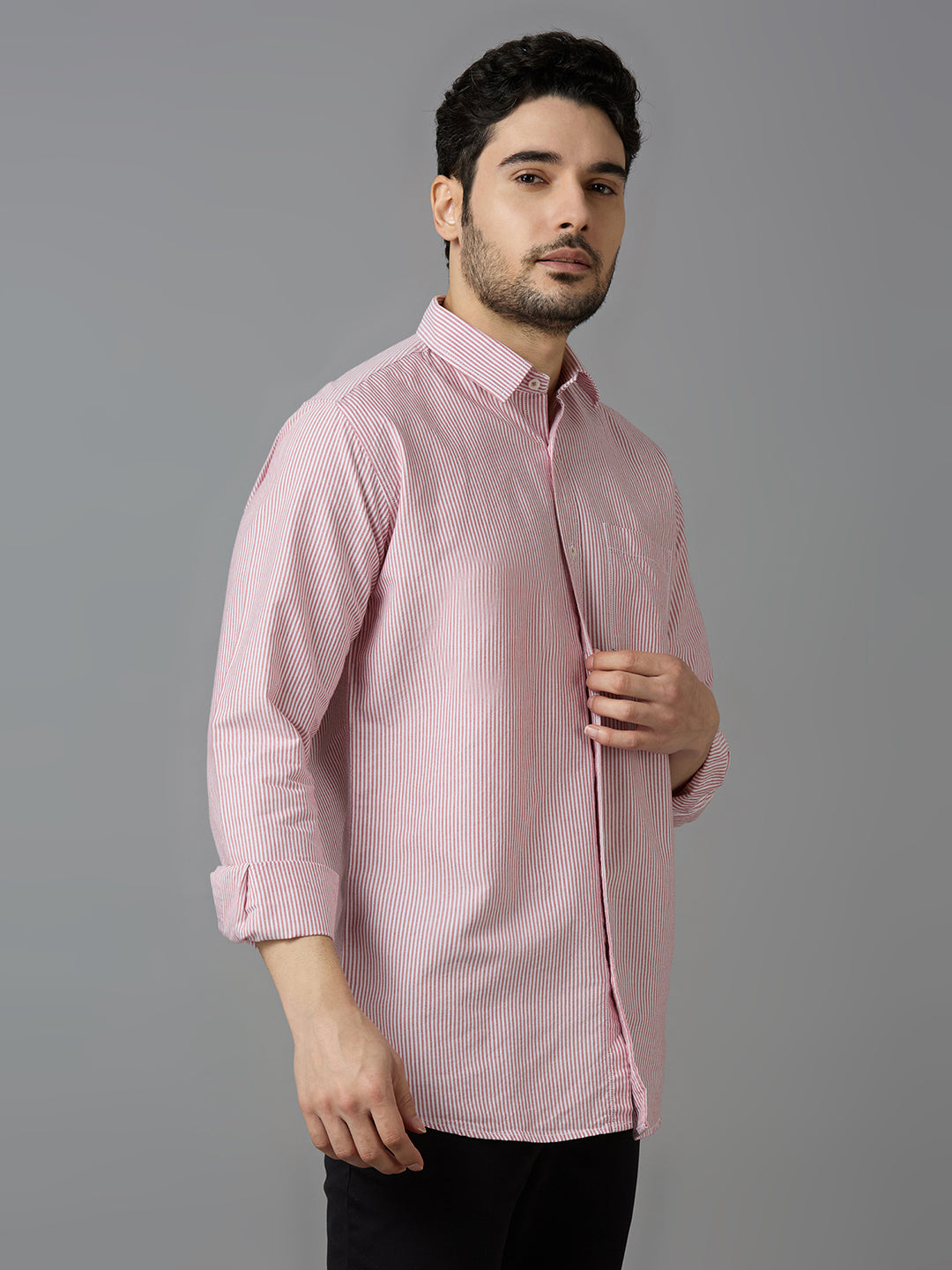 KOMPANION Smart Fit Stripe Shirt For Men Red