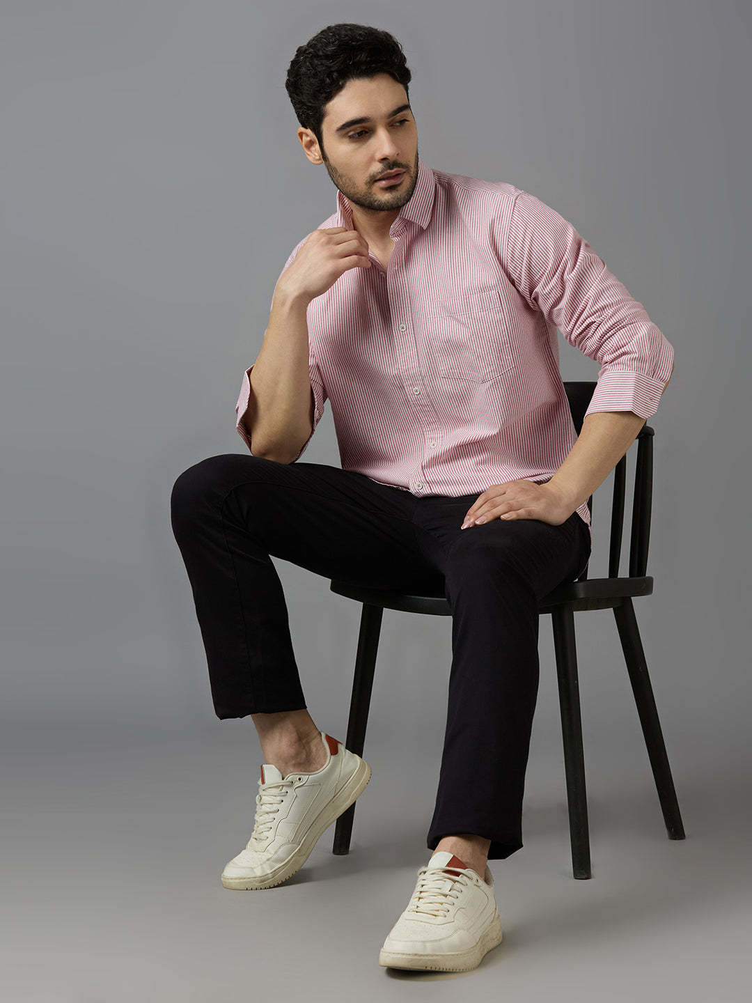 KOMPANION Smart Fit Stripe Shirt For Men Red