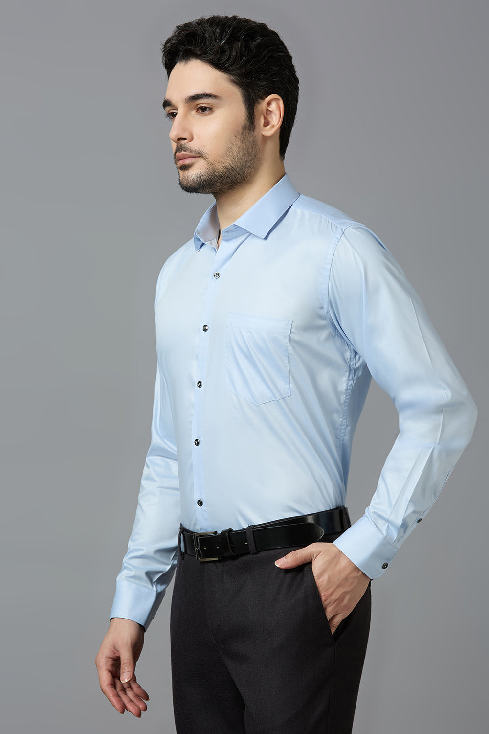 Light Blue Elegant Office Wear Shirt for Men - ALLEN BROWN