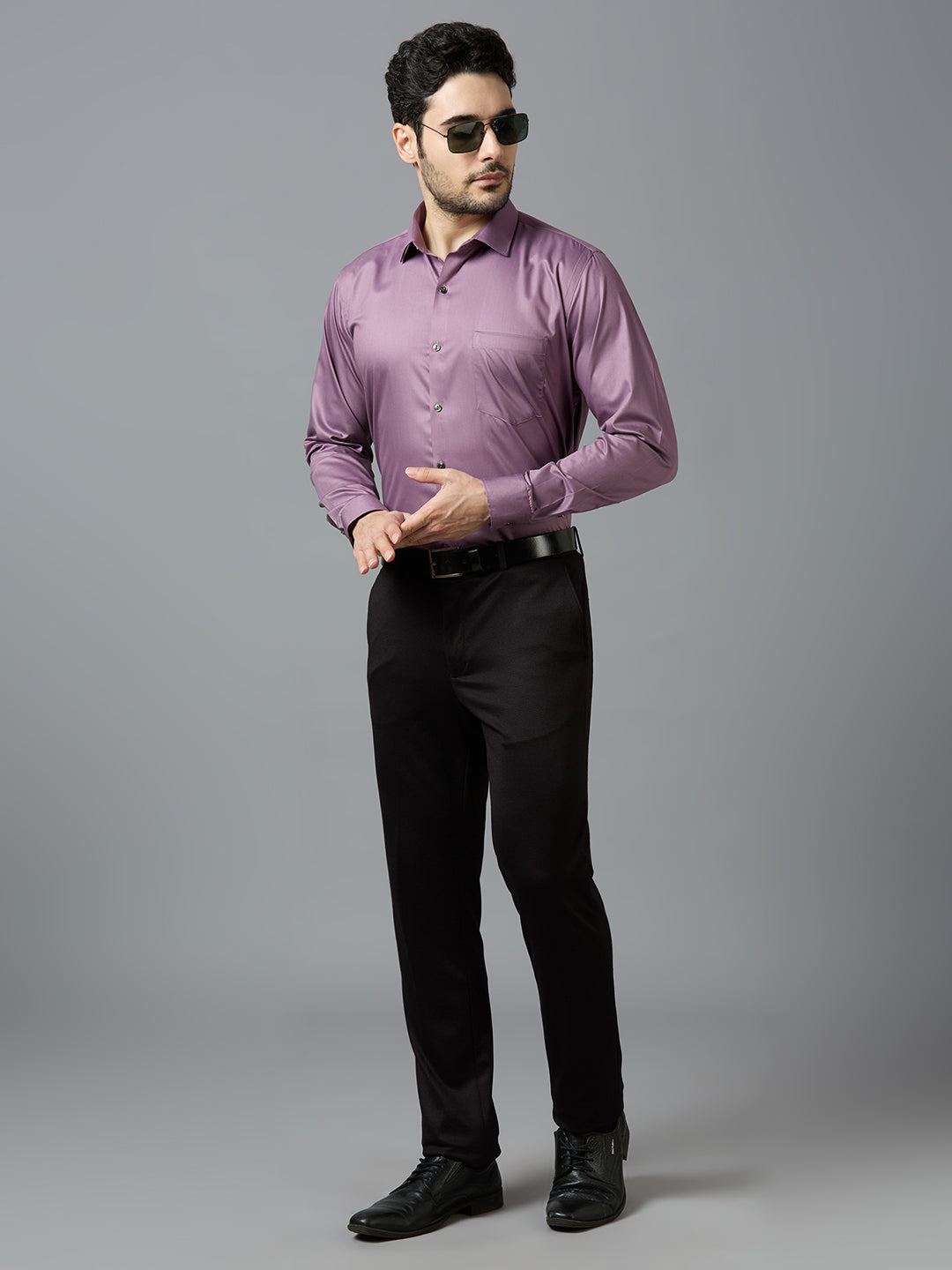 Purple Elegant Office Wear Shirt for Men | Allen Brown Satin Kompanion Fashion Purple Elegant Office Wear Shirt for Men | Allen Brown Satin Kompanion Fashion