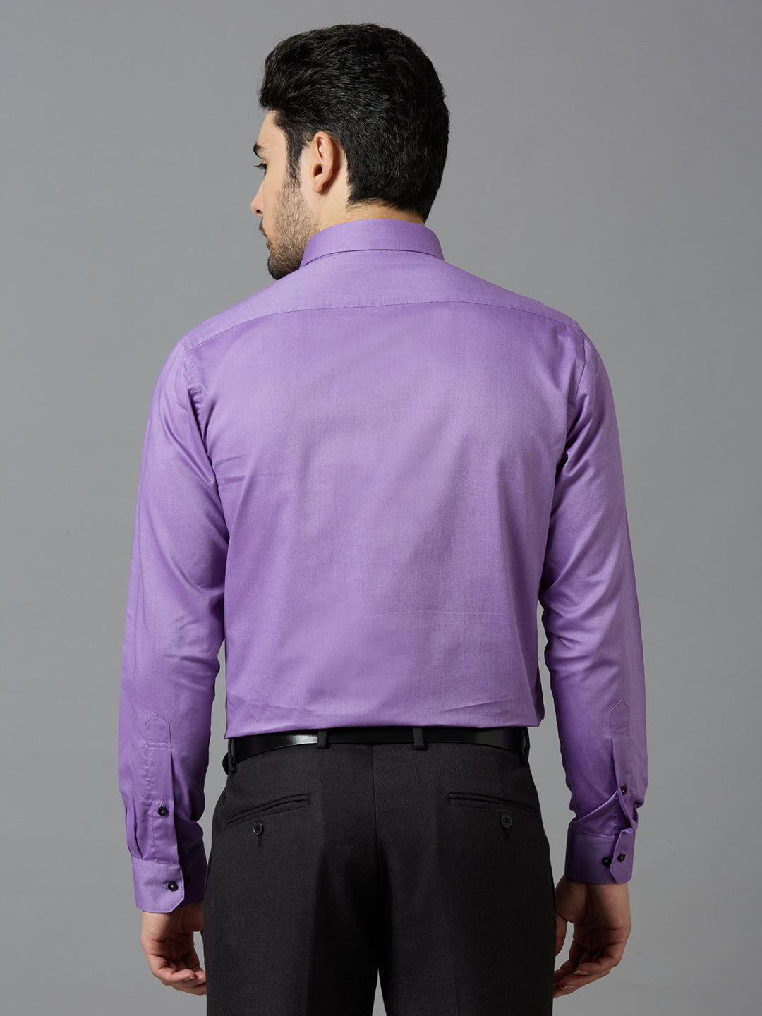 Men's Purple Plain Office Wear Long Sleeves Solid Shirt - Allen Brown