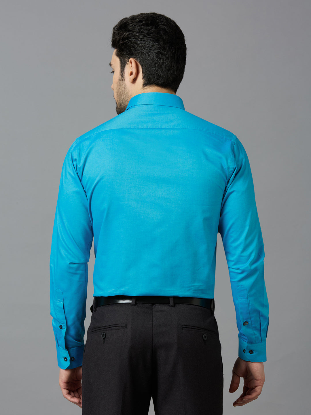 Men's Blue Plain Office Wear Long Sleeves Solid Shirt - Allen Brown