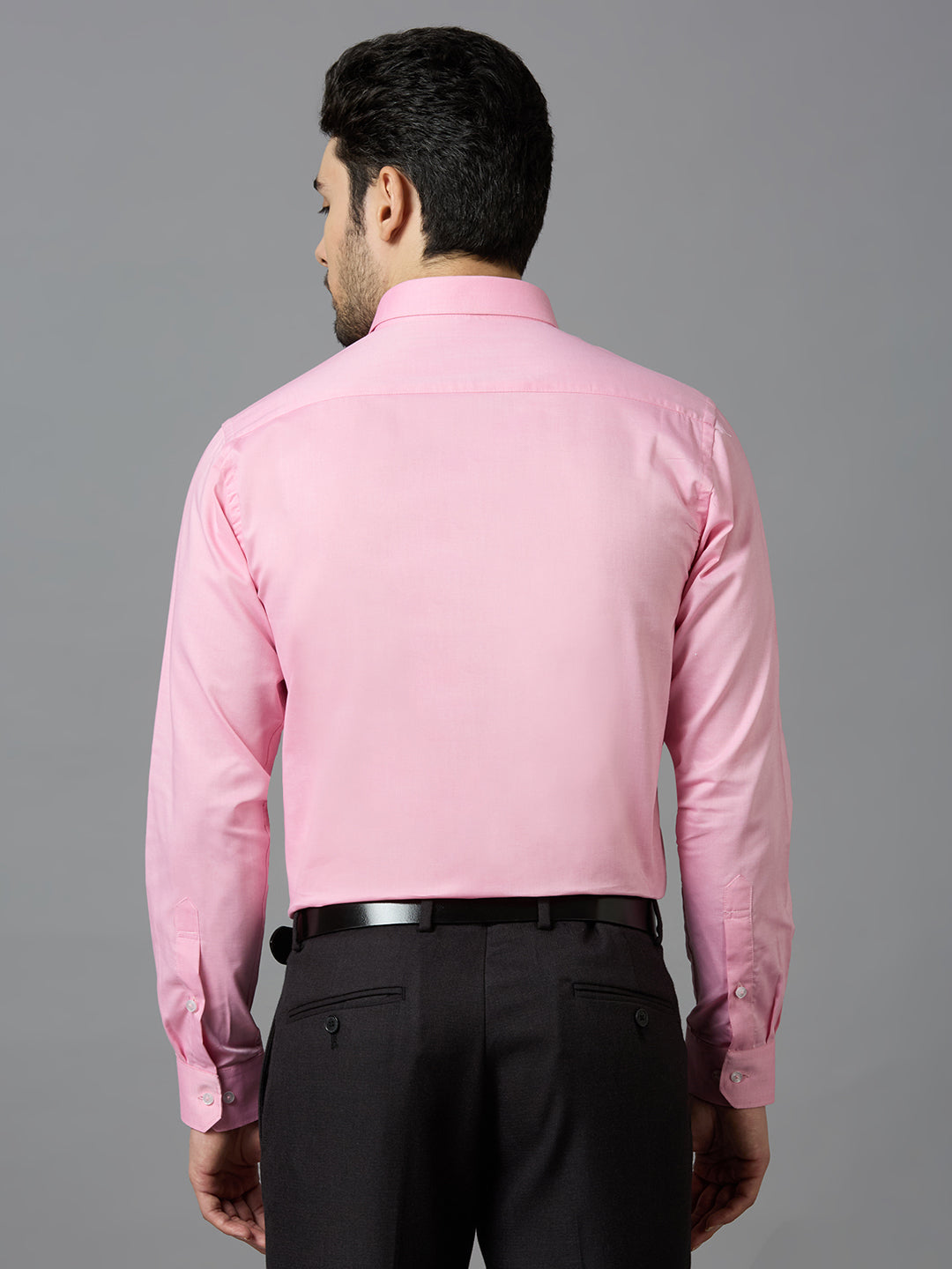 Men's Pink Plain Office Wear Long Sleeves Solid Shirt - Allen Brown