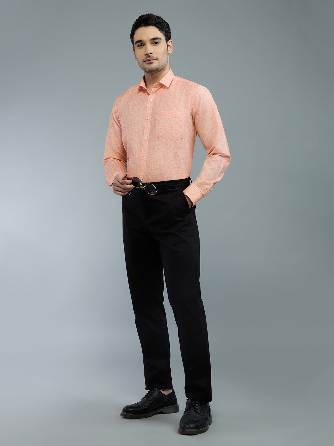 Orange - Allen Brown Men's Solid Shirt | Apollo Linen