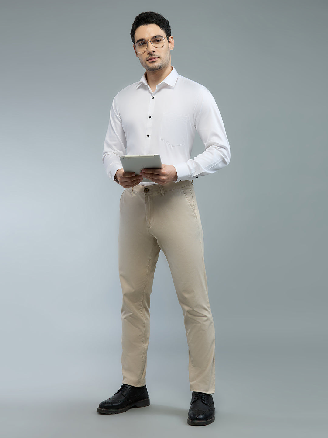 Plain White - Kompanion Men's Solid Shirt | Lycra