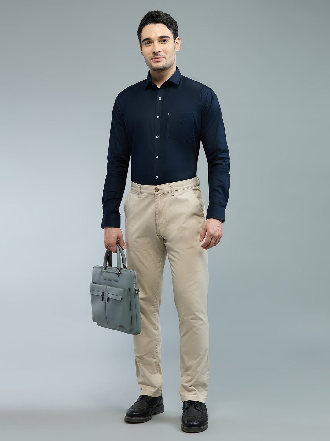 KOMPANION Men's Smart Office Navy Blue Shirt | Oxford