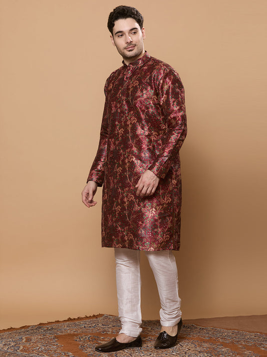 Celebrate in Style: The KOMPANION Printed Regular Fit Chinese Collar Kurta for Men