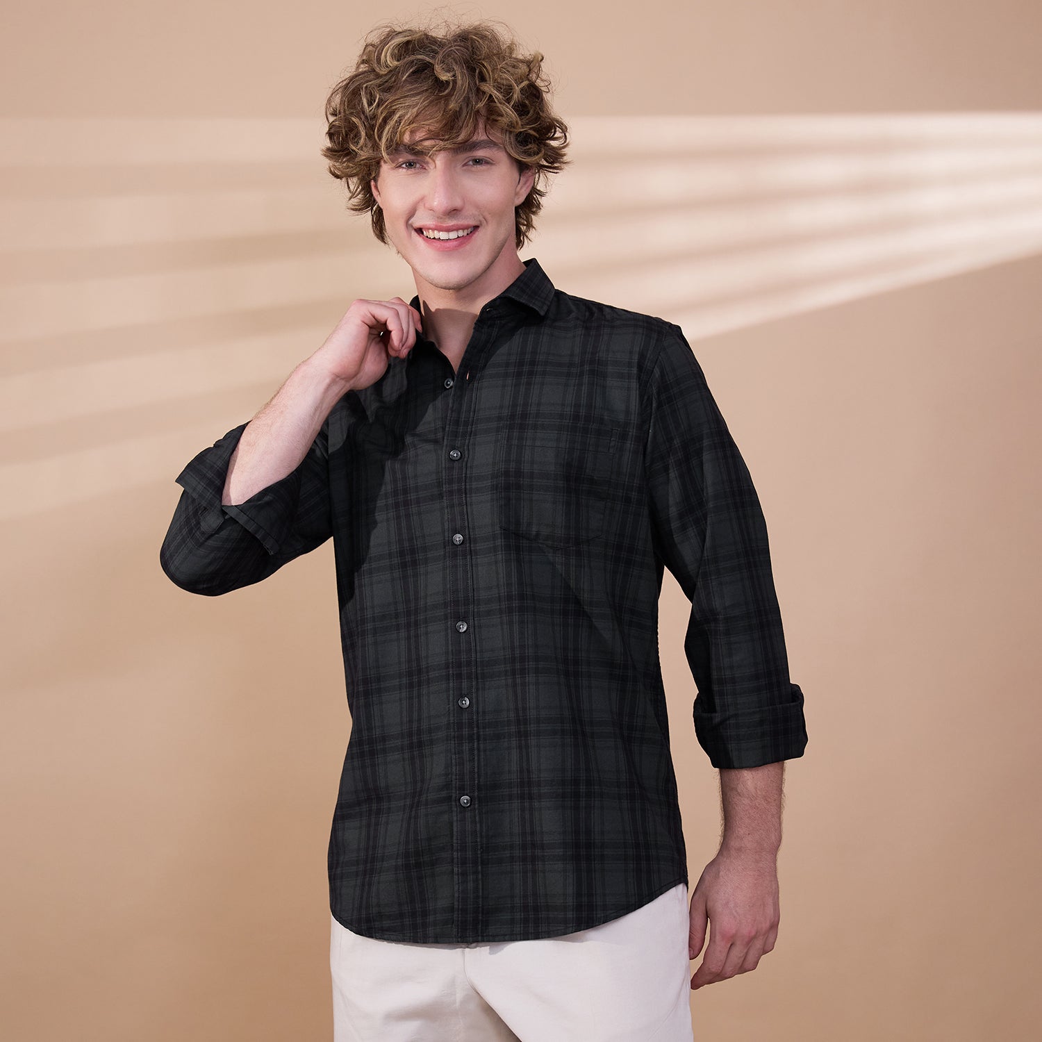 KOMPANION Men's Grey Checks Shirt