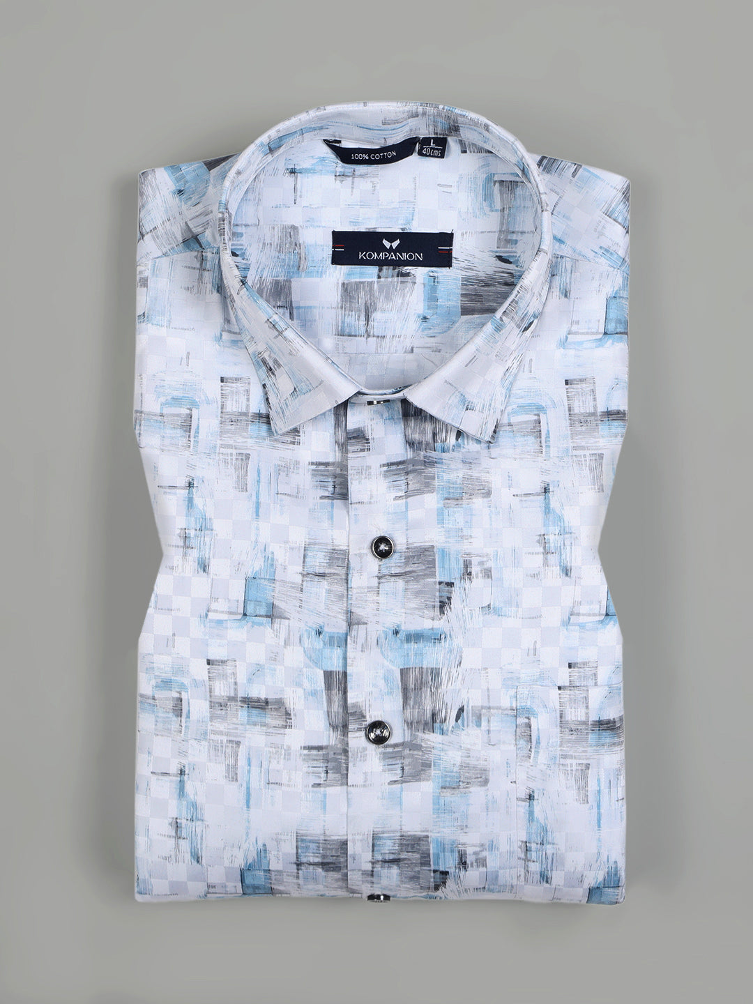 Kompanion Men's Light Blue Digital print Shirt