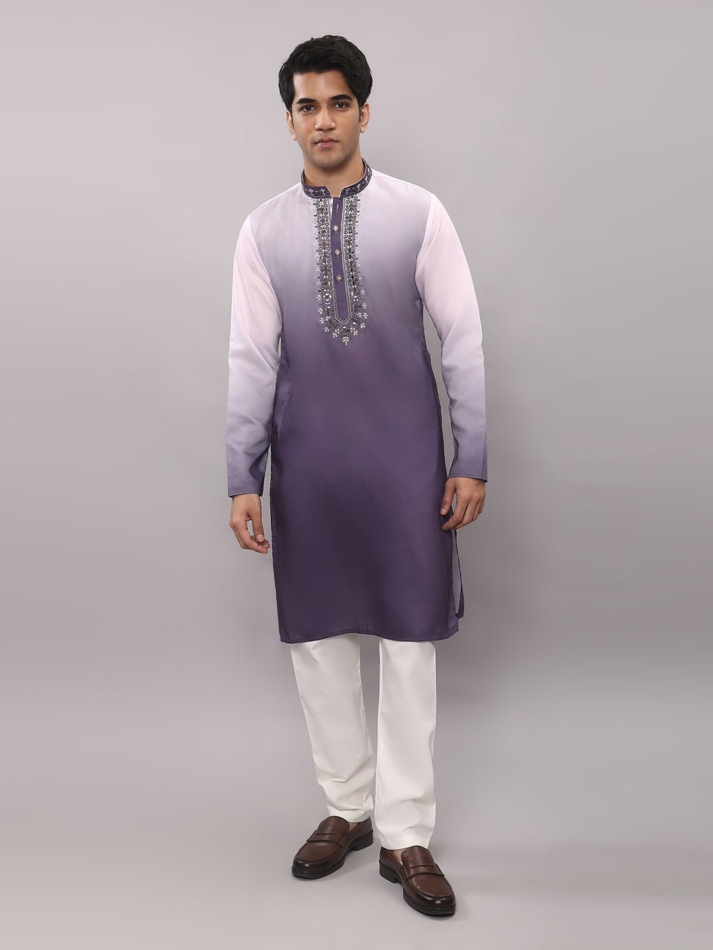 KOMPANION Men's Ombre Style Violet Kurta.