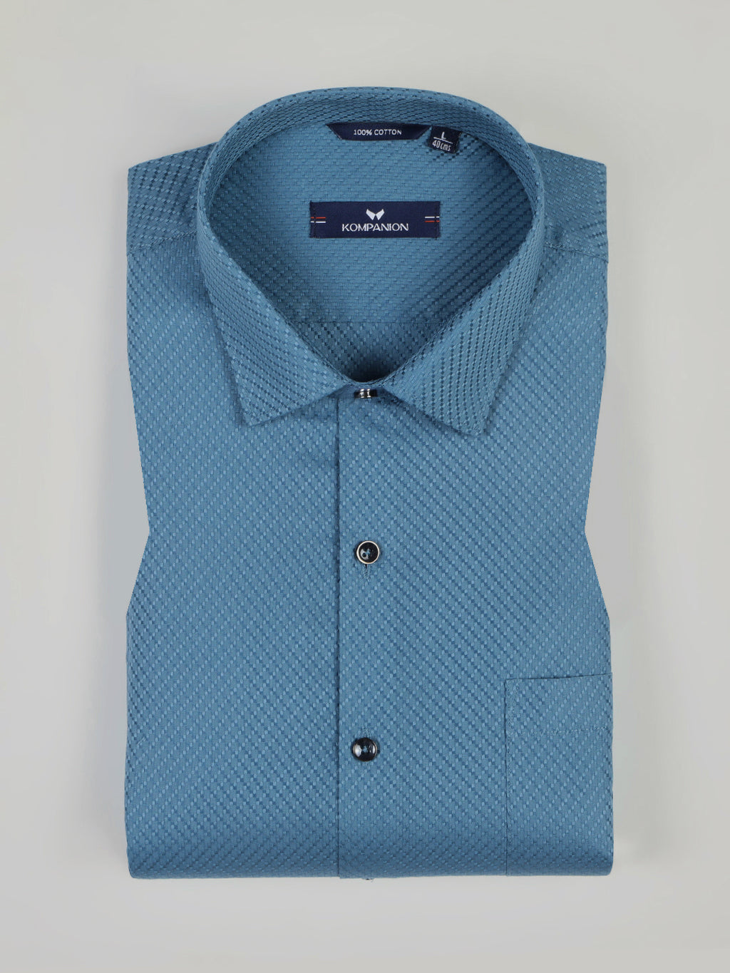 KOMPANION Men's Self structure Shirt - Teal Blue