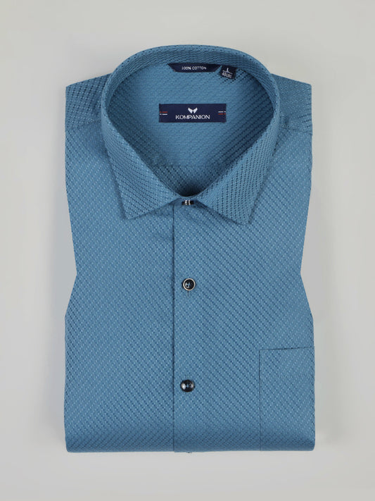KOMPANION Men's Self structure Shirt - Teal Blue