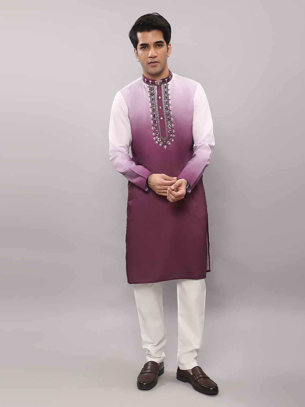 KOMPANION Men's Ombre Style Magenta Kurta