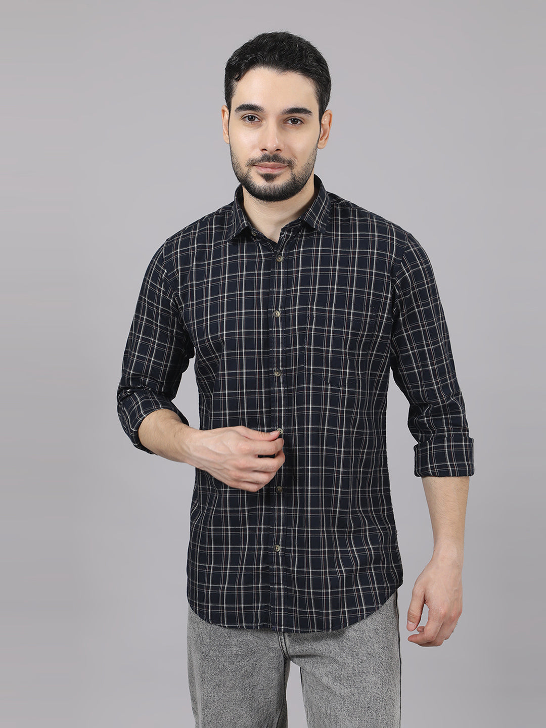 Kompanion Men's Black/Beige Checks Shirt