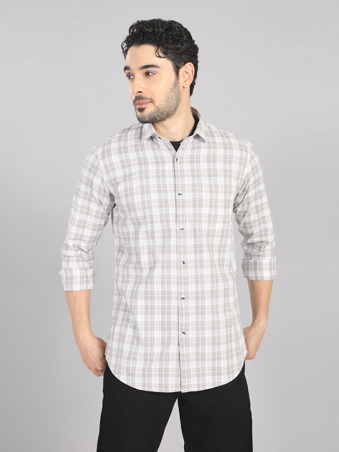 KOMPANION Men's Brown Checks Shirt