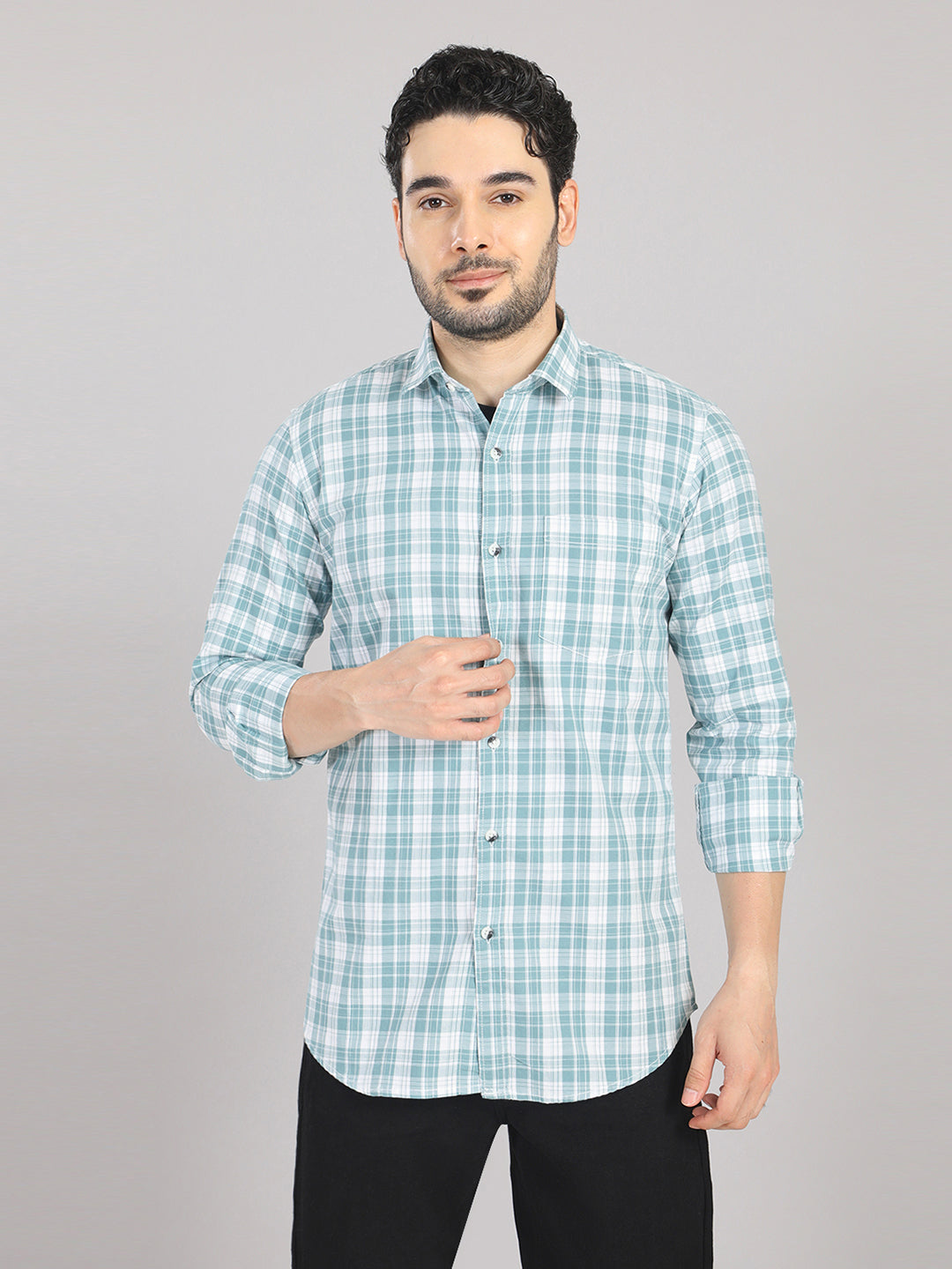 KOMPANION Men's Green Checks Shirt