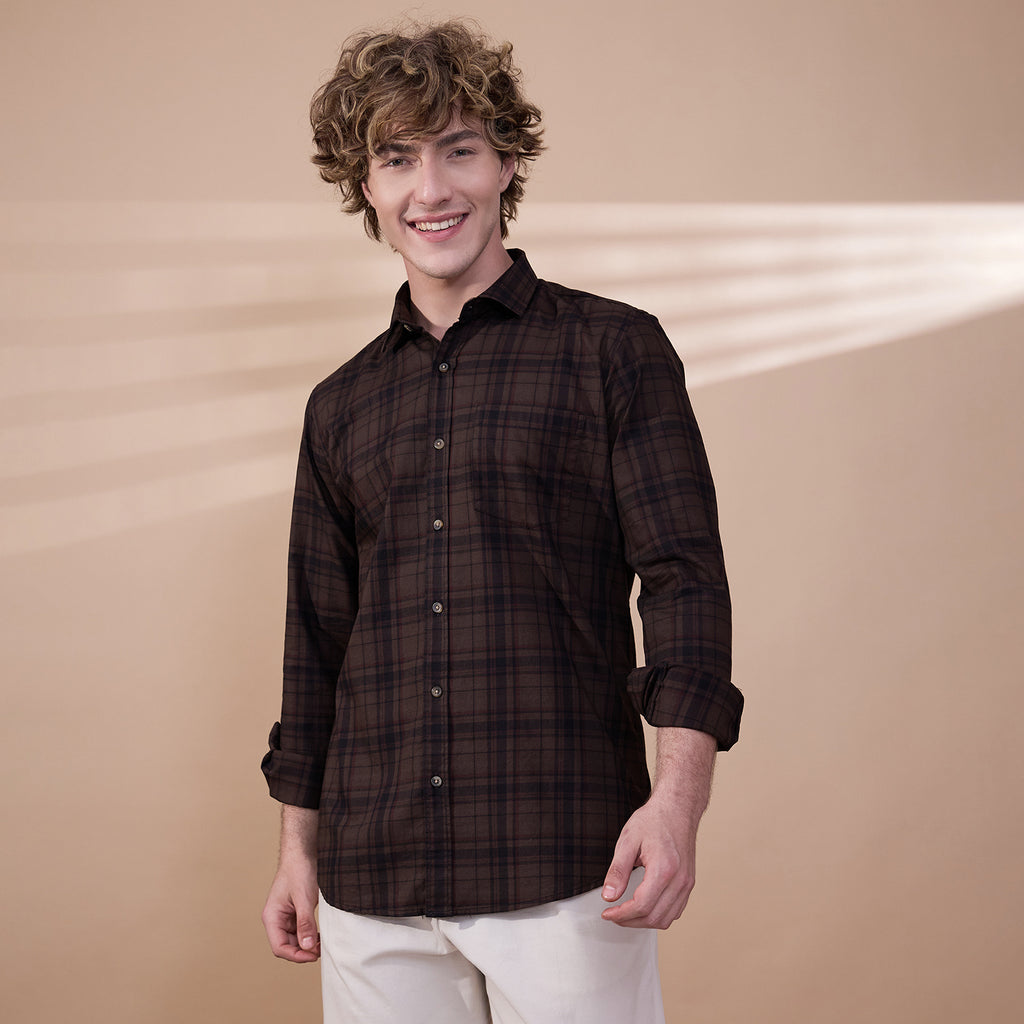 KOMPANION Men's Dark Brown Checks Shirt