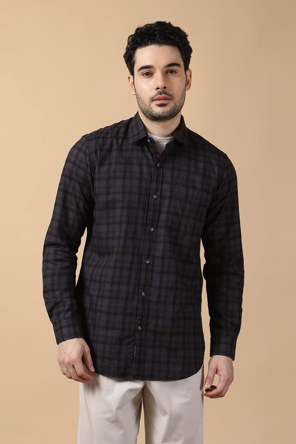 KOMPANION Men's Dark Grey Checks Shirt