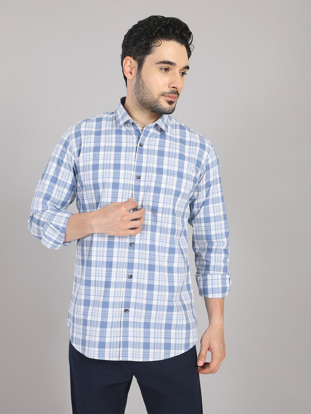 KOMPANION Men's Blue Checks Shirt