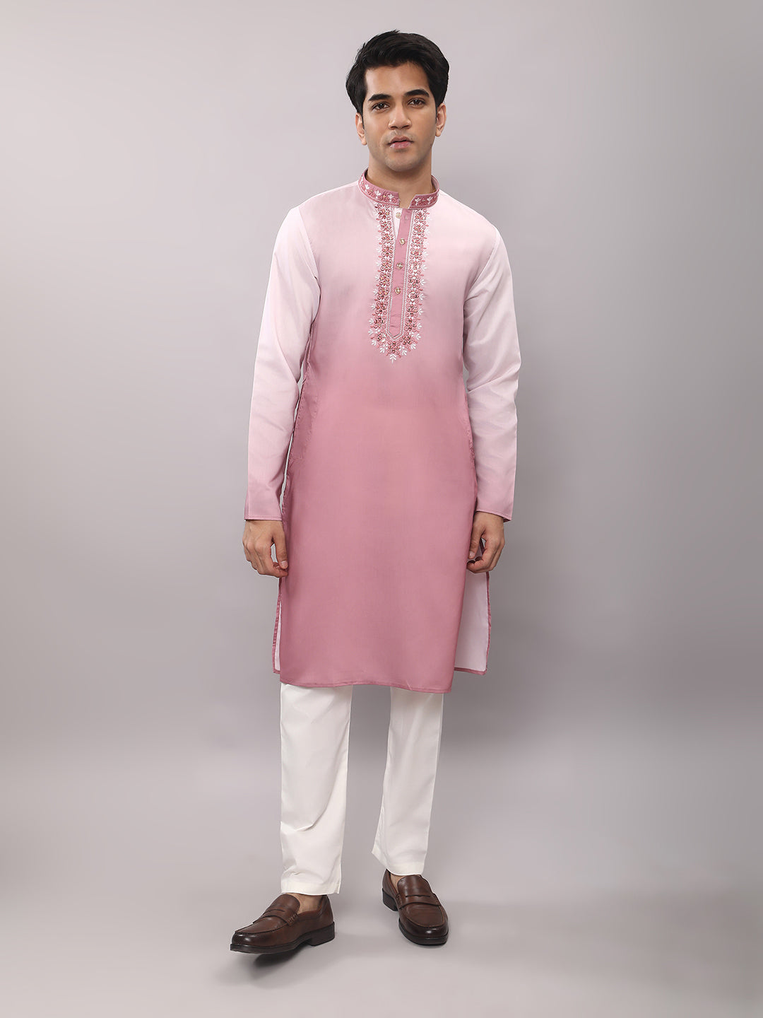 KOMPANION Men's Ombre Style Pink Kurta