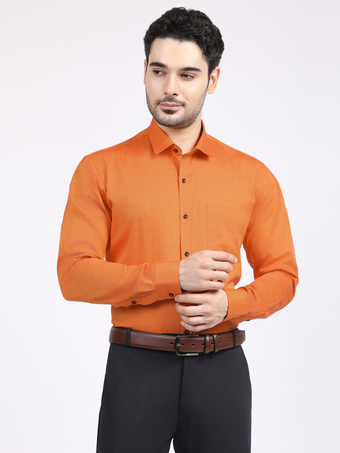 Men's Solid Orange Shirt - Allen Brown