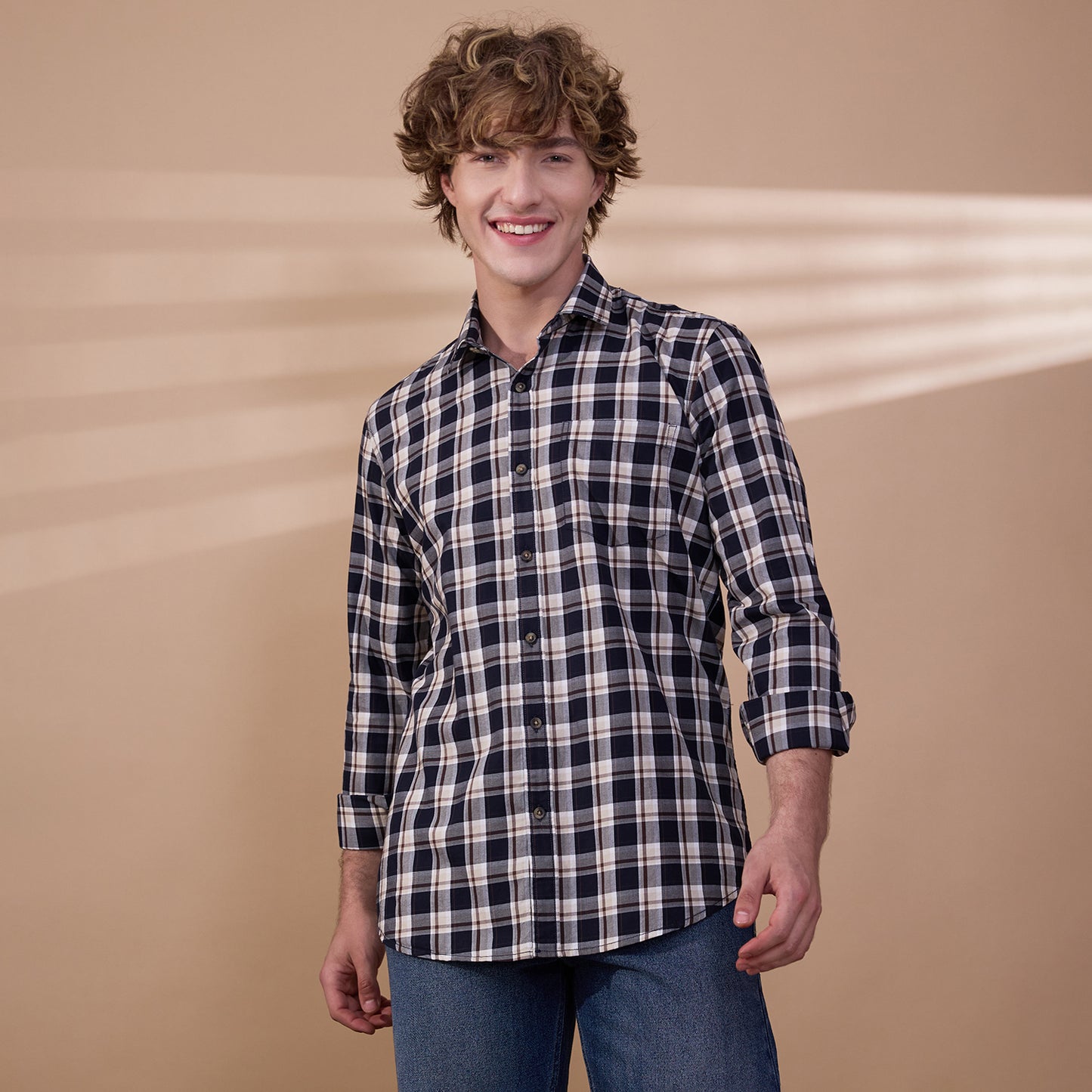 KOMPANION Men's Black/White Checks Shirt