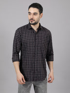 Kompanion Men's Grey/White Checks Shirt