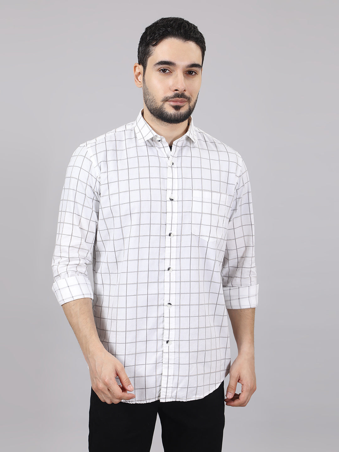 Kompanion Men's White Checks Shirt