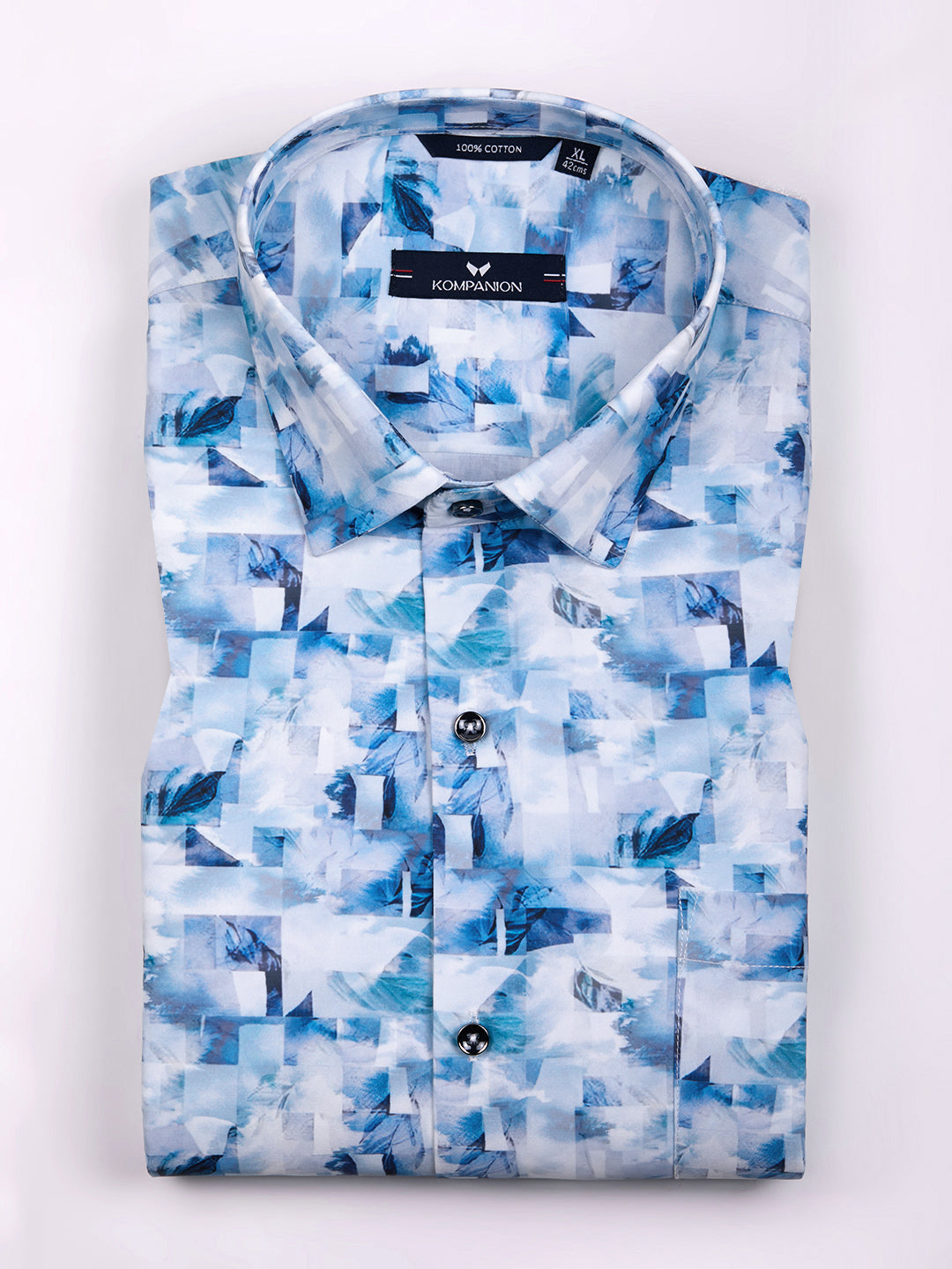 KOMPANION Men's Digital Firozi Blue print Shirt