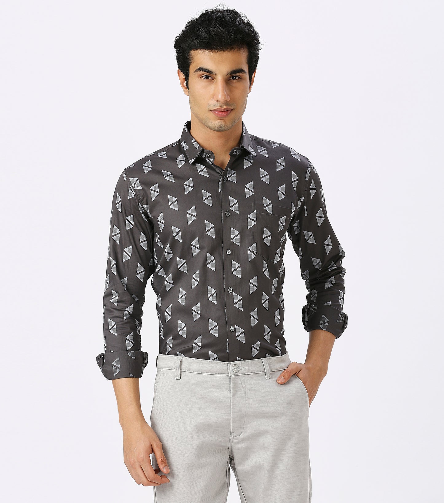 LIGHT GREY PRINT SHIRT