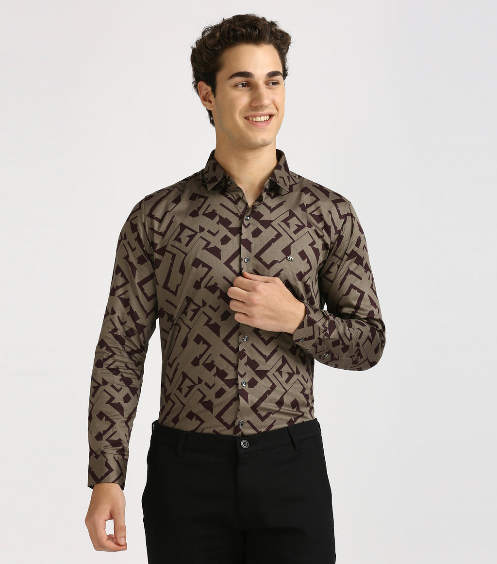 MAROON PRINT SHIRT | Satin