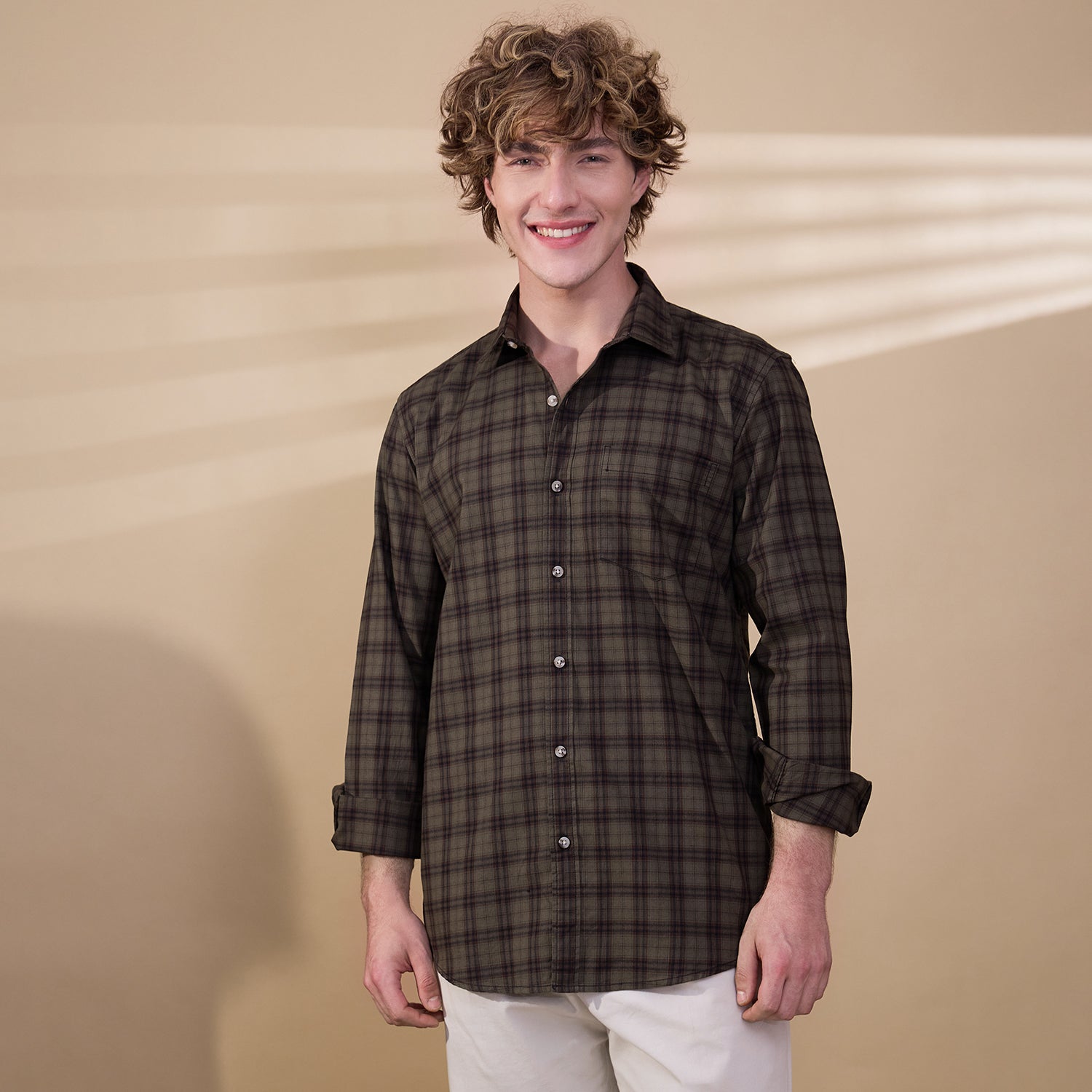 KOMPANION Men's Light Green Checks Shirt