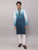 KOMPANION Men's Ombre Style Teal Blue Kurta