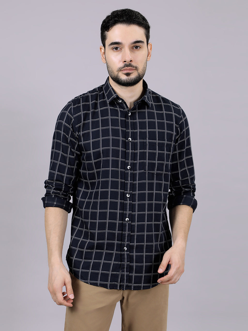 Kompanion Men's Navyblue Checks Shirt
