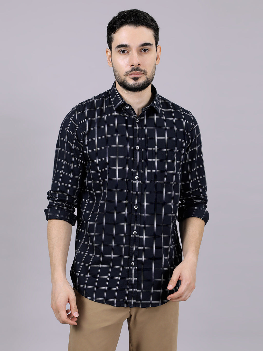 Kompanion Men's Navyblue Checks Shirt