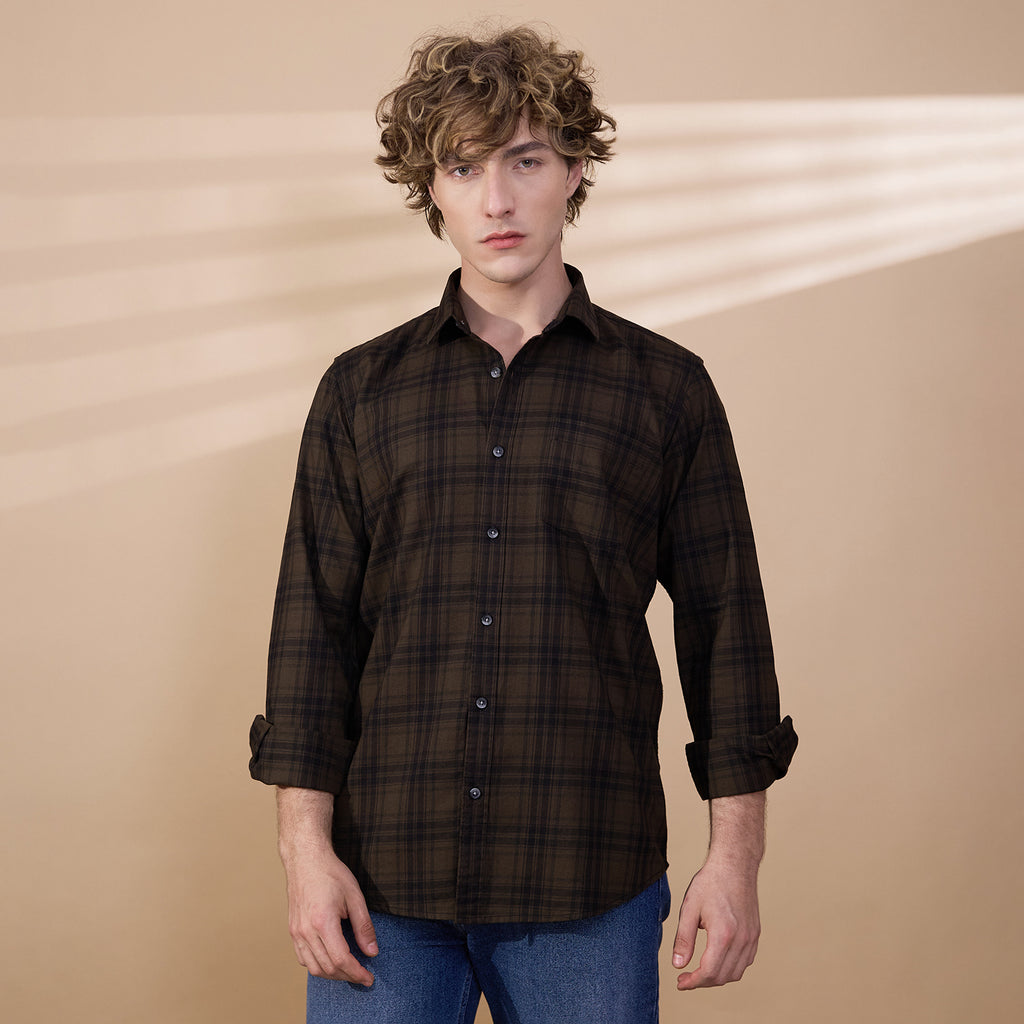 KOMPANION Men's Mehendi Green Checks Shirt