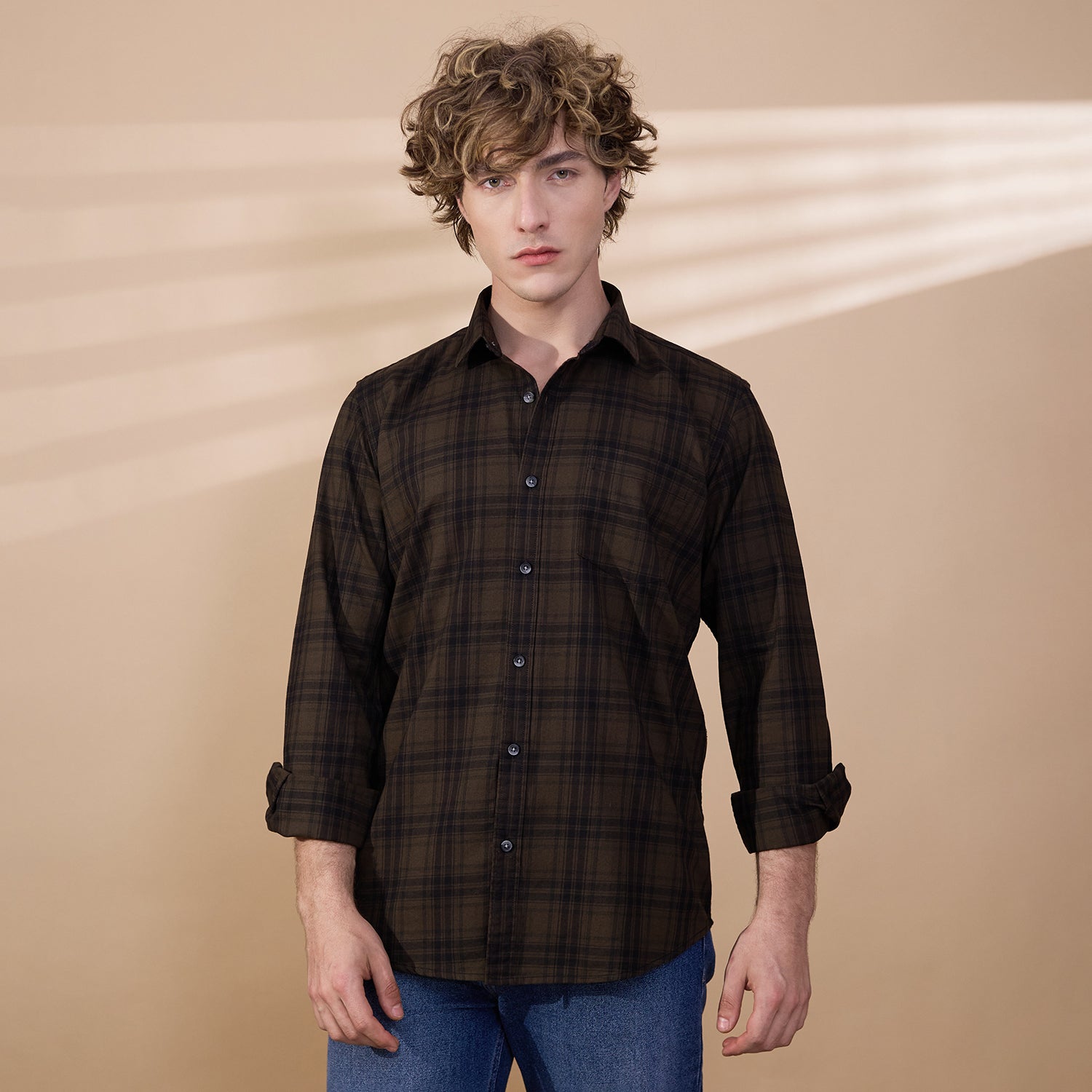 KOMPANION Men's Mehendi Green Checks Shirt