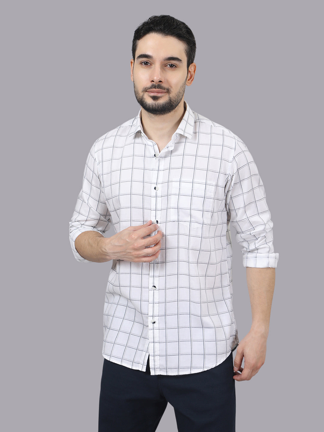 Kompanion Men's Navyblue/White Checks Shirt