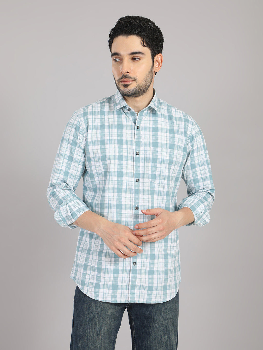 KOMPANION Men's Light Green Checks Shirt