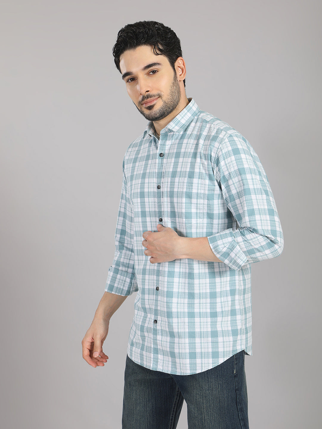 KOMPANION Men's Light Green Checks Shirt