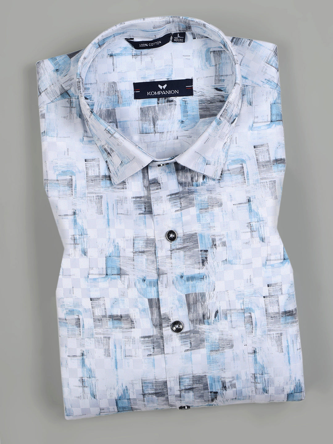 Kompanion Men's Light Blue Digital print Shirt