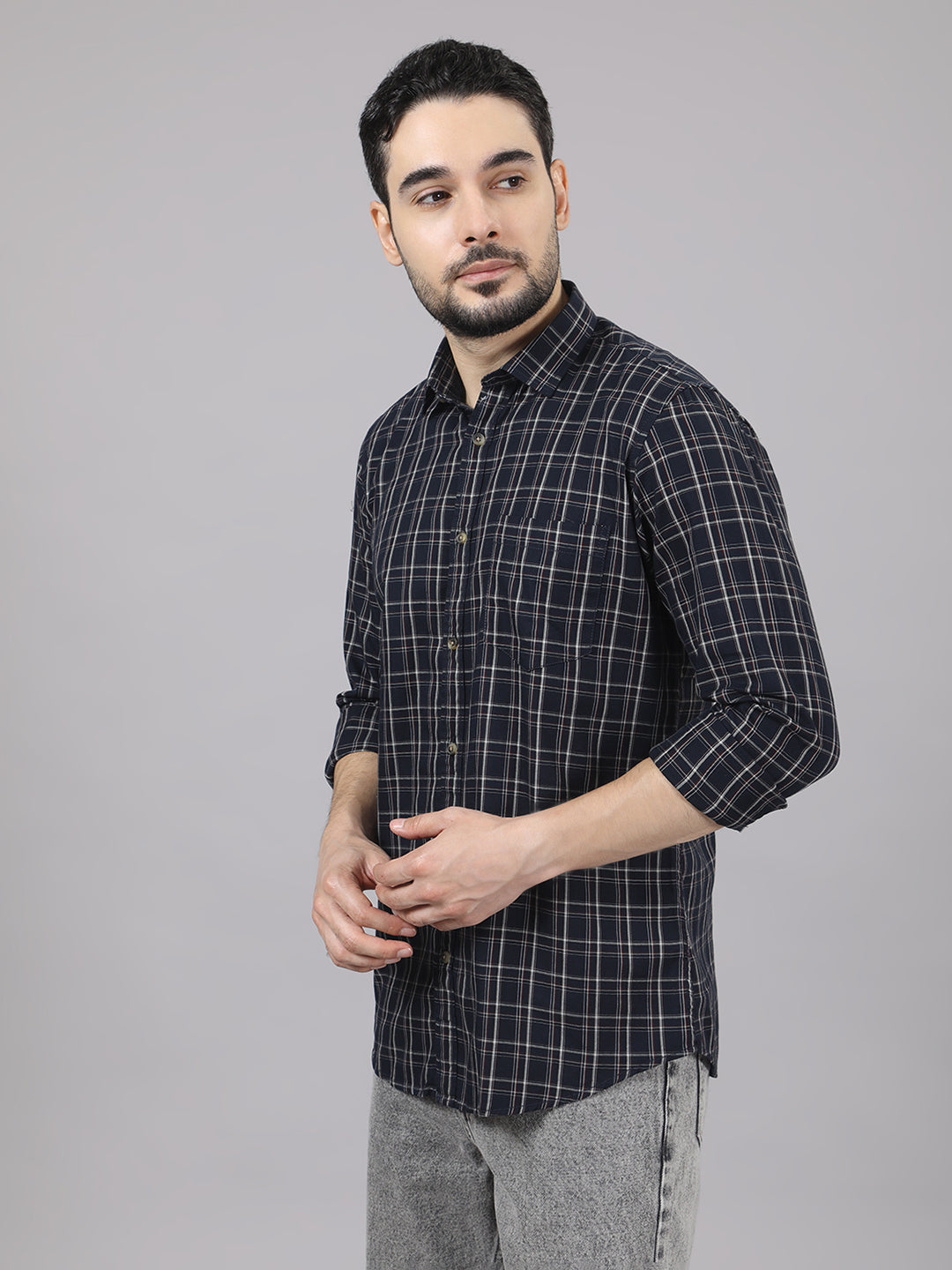 Kompanion Men's Black/Beige Checks Shirt